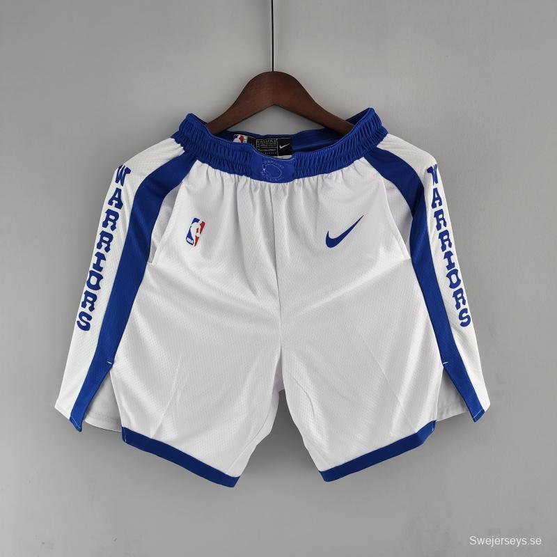 Golden State Warriors NBA Shorts White Blue Trim