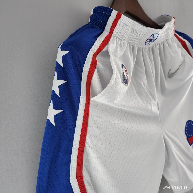 75th Anniversary Philadelphia 76ers NBA Shorts White Blue Trim