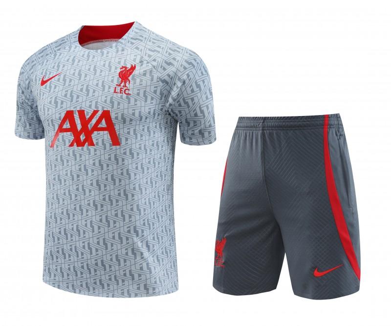 23-24 Liverpool White/Grey Grid Short Sleeve+Shorts