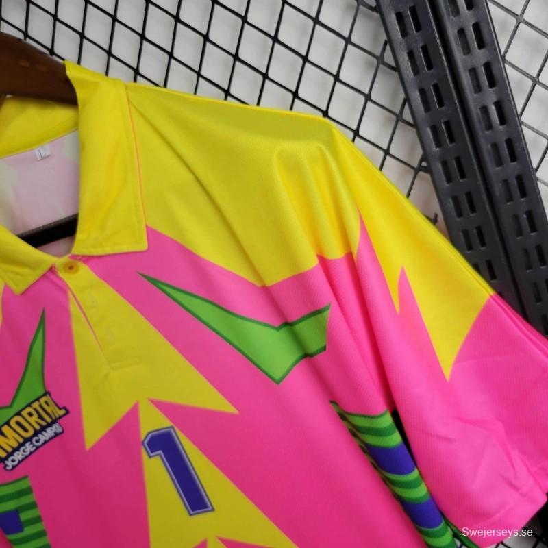 Retro 1998 Mexico Goalkeeper CAMPOS 1 WORLD CUP CAMPOS 1 Home Pink Jersey