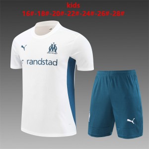 24/25 Kids Olympique Marseille White Short Sleeve Jersey+Shorts