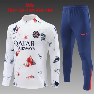 24/25 Kids PSG White Camouflage Navy Half Zipper Jacket+Long Pants